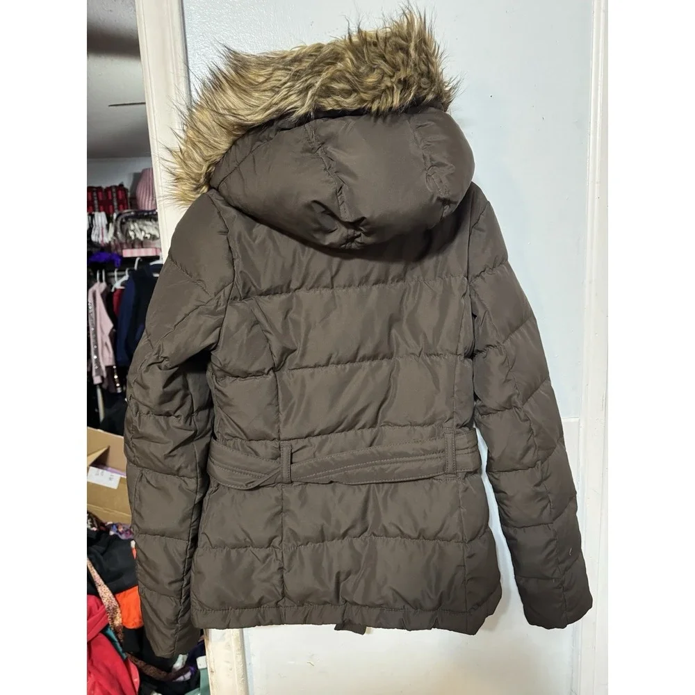 Vintage Brown Fur Hooded Hollister Women's Puffer Jacket Size XS Y2K RARE HTF - Picture 4 of 4